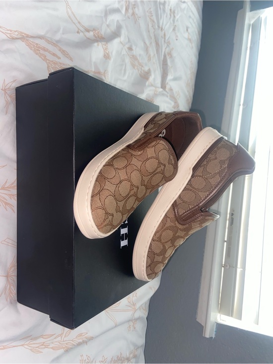 Coach Shoes - Coach Brown Signature Slip-On Sneakers with Tan Accents